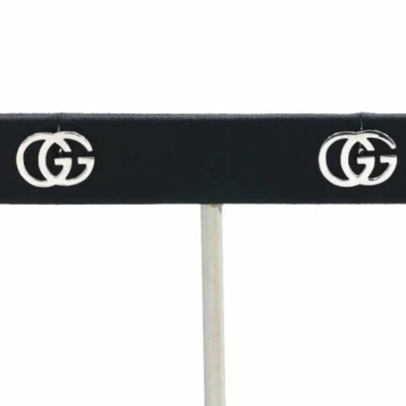 GUCCI Interlocking G Logos Stud Earrings 18 White Gold 750 Auth #4108 - Picture 1 of 5